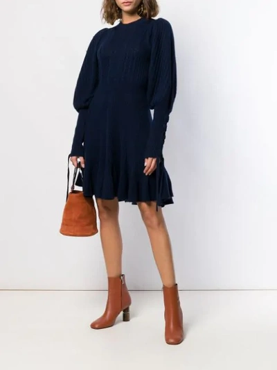 Shop Ulla Johnson Puff Sleeve Knitted Dress In Blue
