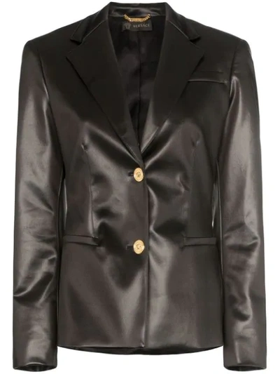 VERSACE FITTED FAUX LEATHER BLAZER JACKET - 黑色