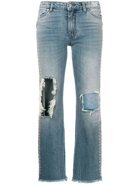 distressed bootcut jeans