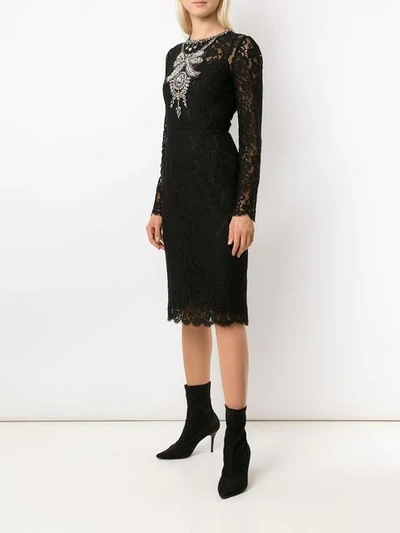 Shop Dolce & Gabbana Crystal Embellished Lace Dress In Black