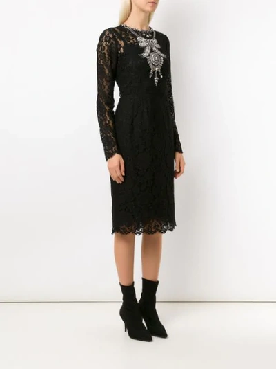 Shop Dolce & Gabbana Crystal Embellished Lace Dress In Black