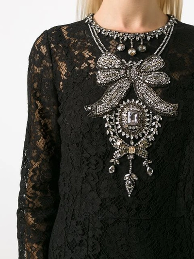 Shop Dolce & Gabbana Crystal Embellished Lace Dress In Black