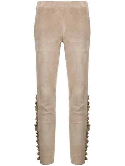 Shop Arma Ruffle Trim Suede Leggings In Neutrals