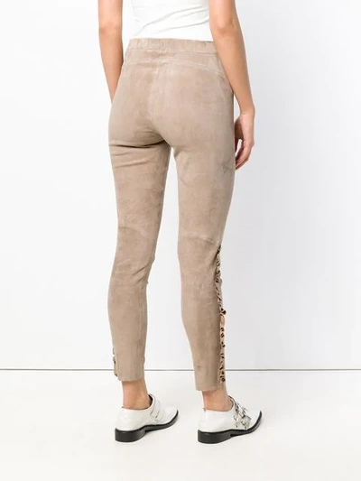 Shop Arma Ruffle Trim Suede Leggings In Neutrals