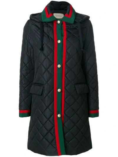 Shop Gucci Web Quilted Coat In Blue