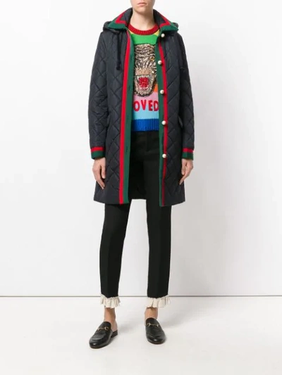 Shop Gucci Web Quilted Coat In Blue