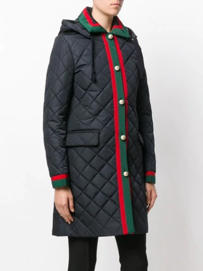 Shop Gucci Web Quilted Coat In Blue