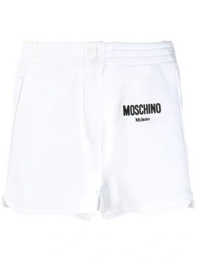 Shop Moschino Jogging Style Shorts - White