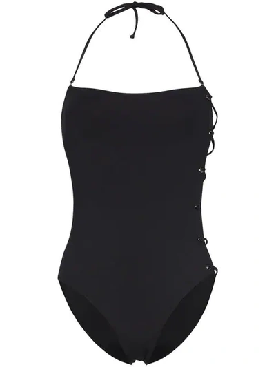 Shop Rudi Gernreich Side Cord Detail Swimsuit In Black
