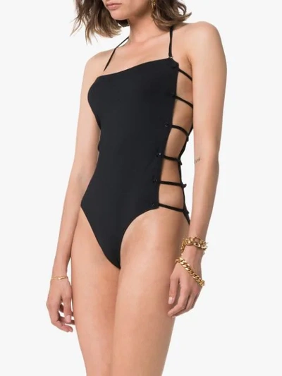 Shop Rudi Gernreich Side Cord Detail Swimsuit In Black