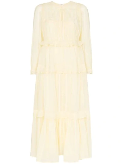 Shop Isabel Marant Étoile Aboni Tiered Cotton Midi Dress In Yellow