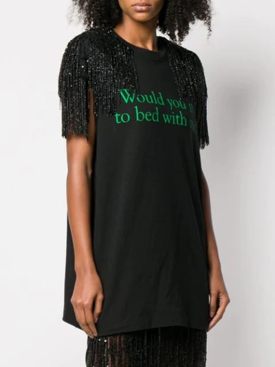 Shop Christopher Kane Fringed Slogan T-shirt - Black