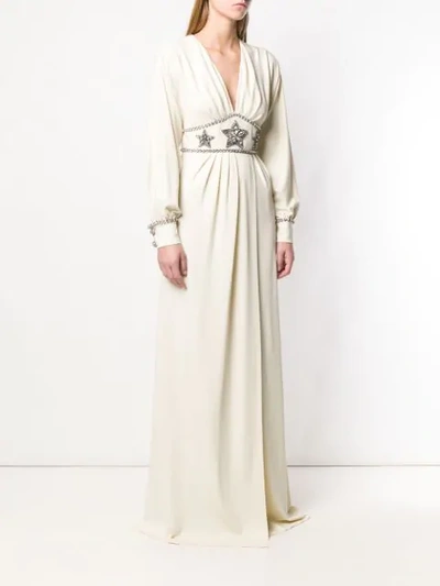 Gucci Crystal-embellished Wrap-effect Georgette Gown In Neutrals | ModeSens