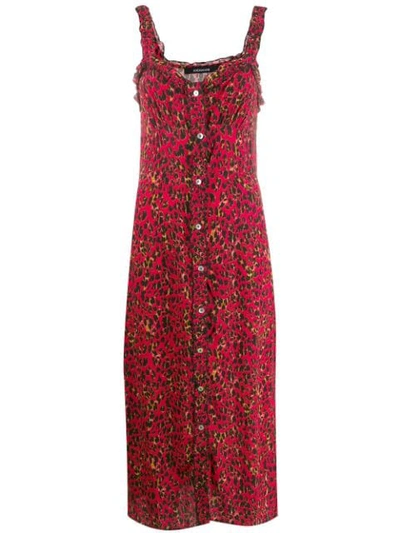 ANDAMANE LEOPARD PRINT MIDI DRESS - 红色