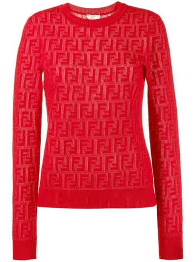 Shop Fendi Jacquard Knit Ff Logo Sweater - Red