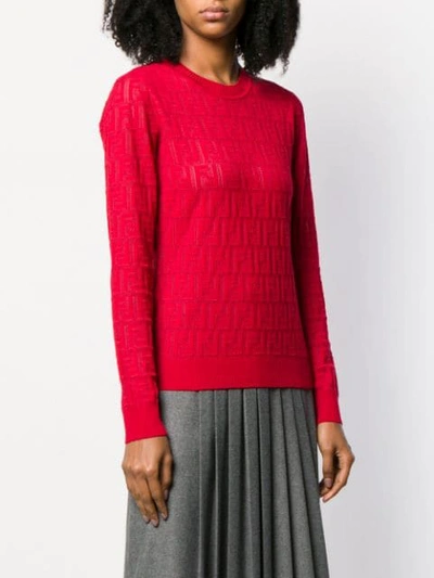 Shop Fendi Jacquard Knit Ff Logo Sweater - Red