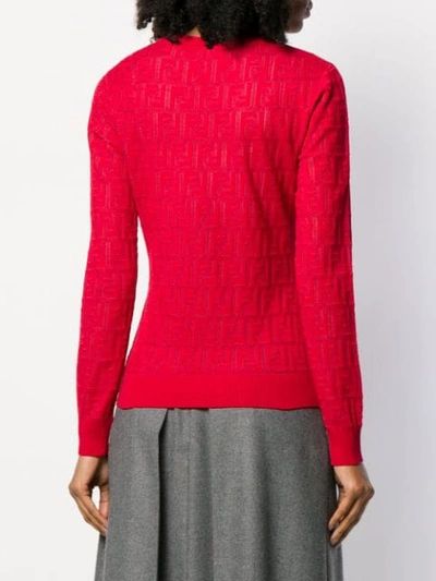 Shop Fendi Jacquard Knit Ff Logo Sweater - Red