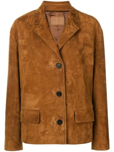 Shop Prada Classic Leather Jacket In Brown
