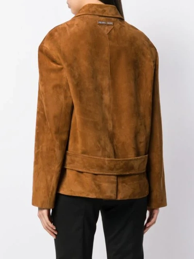 Shop Prada Classic Leather Jacket In Brown