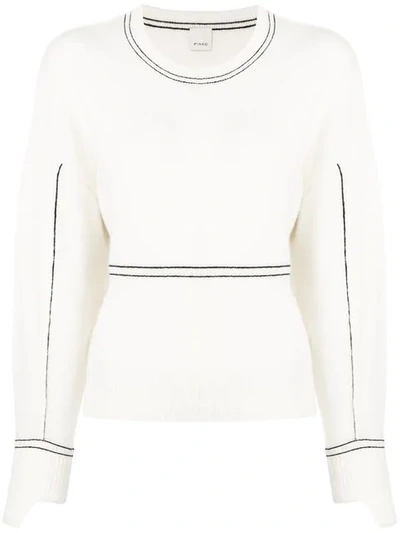 Shop Pinko Round Neck Fitted Sweater In White