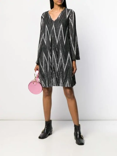 Shop M Missoni Zigzag Metallic Knit Dress In L900h Nero Argento