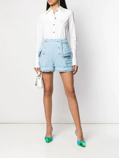 Shop Balmain Tweed Shorts In Blue