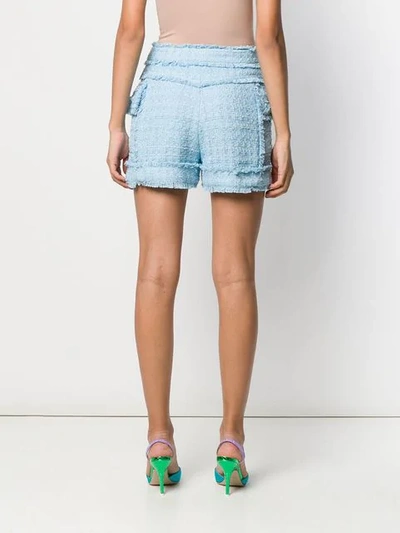 Shop Balmain Tweed Shorts In Blue