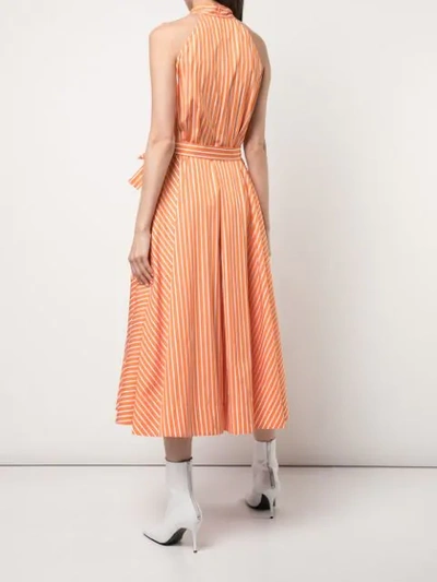 Shop Sara Battaglia Plunge Neck Striped Dress In Orange