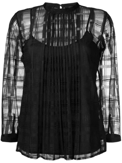 Shop Just Cavalli Checked Pattern Sheer Top In Black