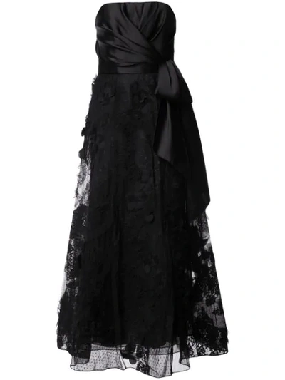 Shop Marchesa Notte Knot-detail Lace Gown In Black