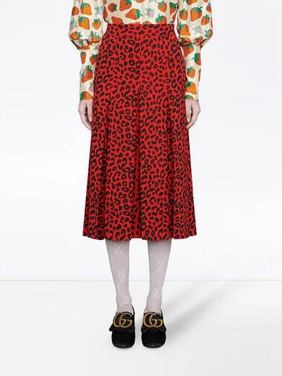 Shop Gucci Skirt With Leopard Print In Red
