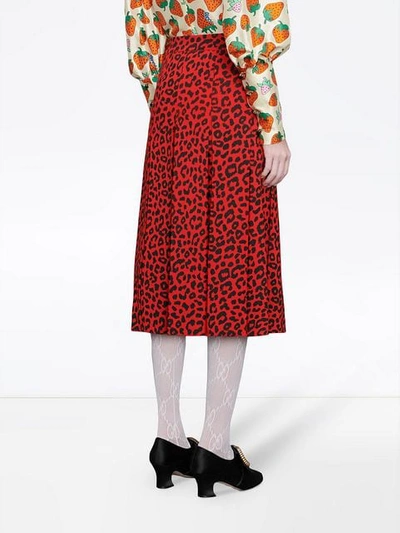 Shop Gucci Skirt With Leopard Print In Red