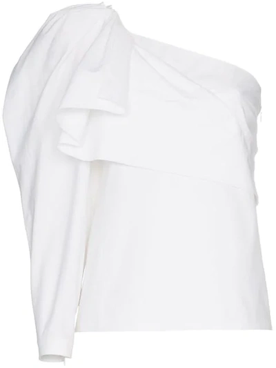 Shop Stella Mccartney One Shoulder Cotton Top In White