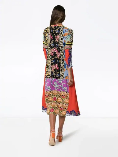 Shop Etro Patchwork Print Midi Dress In Green