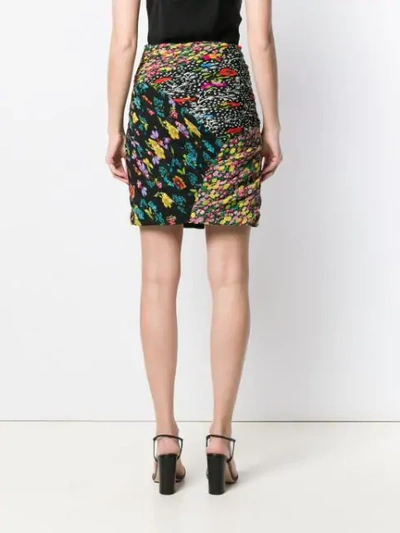 Shop Versace Mixed Print Draped Skirt In Black