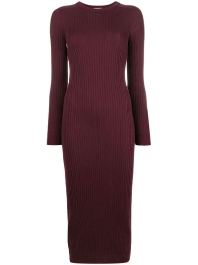 Shop Courrèges Rib Knit Fitted Dress In Red