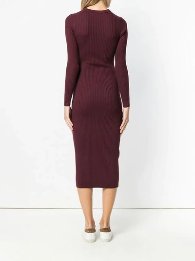 Shop Courrèges Rib Knit Fitted Dress In Red