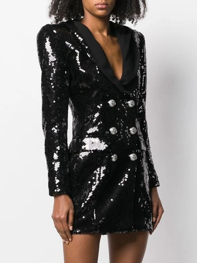 Shop Balmain Buttoned Sequin Dress In Black