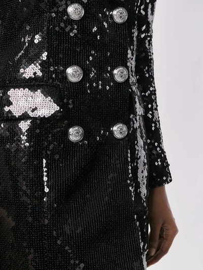 Shop Balmain Buttoned Sequin Dress In Black