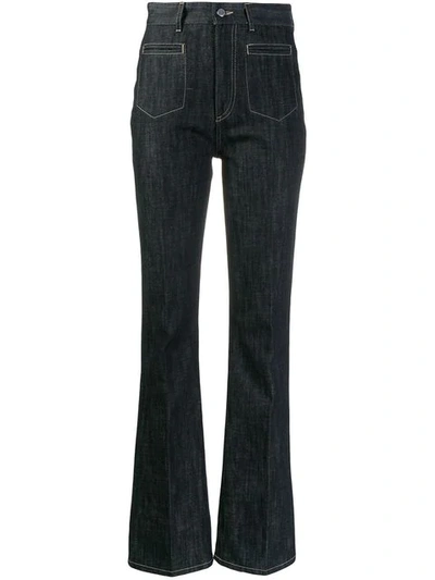 MONCLER HIGH-WAISTED FLARED JEANS - 蓝色