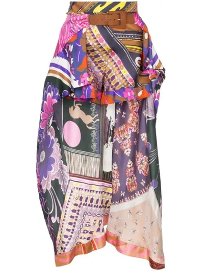 Shop Chloé Floral Print Belted Scarf Detail Silk Shorts In 6za Multicolour