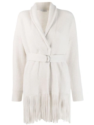 Shop Brunello Cucinelli Fringed Cardigan In White