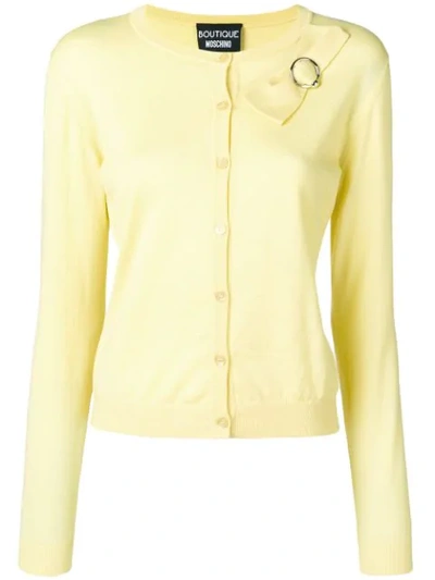 Shop Boutique Moschino Classic Cardigan With Bow Detail In Yellow