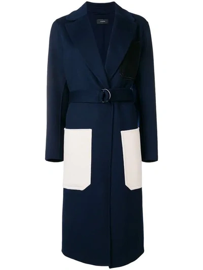 Shop Joseph Long Contrast Pocket Coat In Blue