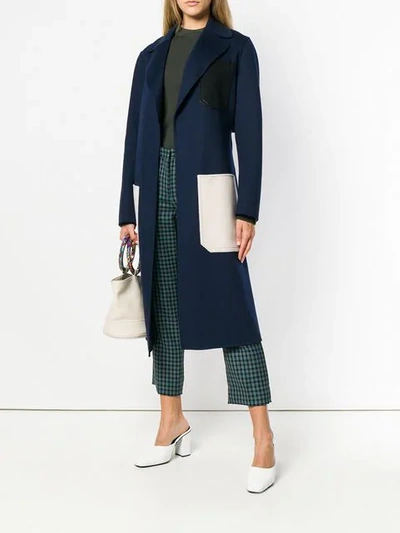 Shop Joseph Long Contrast Pocket Coat In Blue