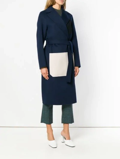 Shop Joseph Long Contrast Pocket Coat In Blue