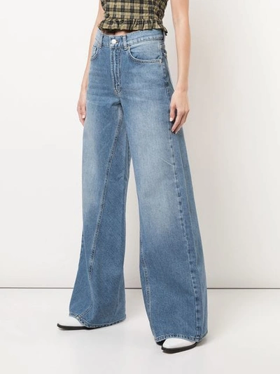 Shop Ganni Bleached Wide Jeans In Blue