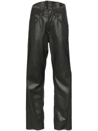 Shop Pushbutton Faux Leather Corset Trousers In Black