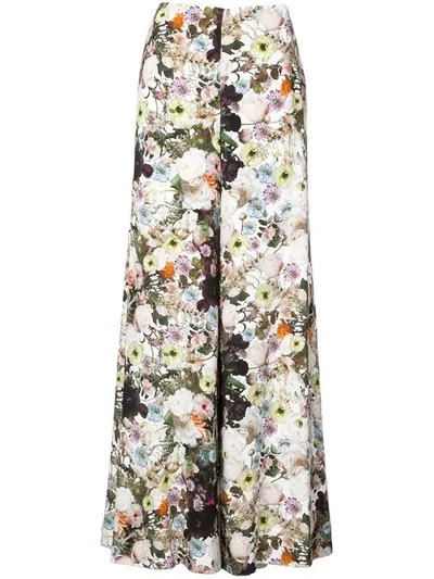 Shop Adam Lippes Floral Print Wide Leg Trousers In White Floral