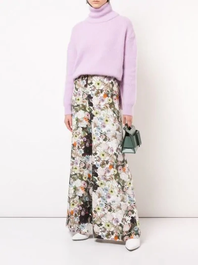 Shop Adam Lippes Floral Print Wide Leg Trousers In White Floral